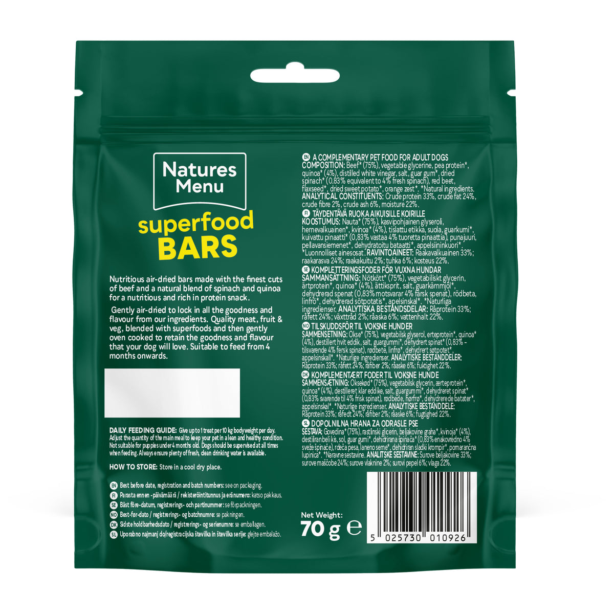 Natures Menu Beef w/ Spinach & Quinoa Superfood Bar 70g
