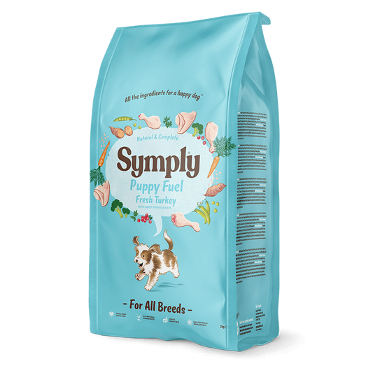 Symply Puppy Fuel fresh turkey dry dog food for all breeds pack shot